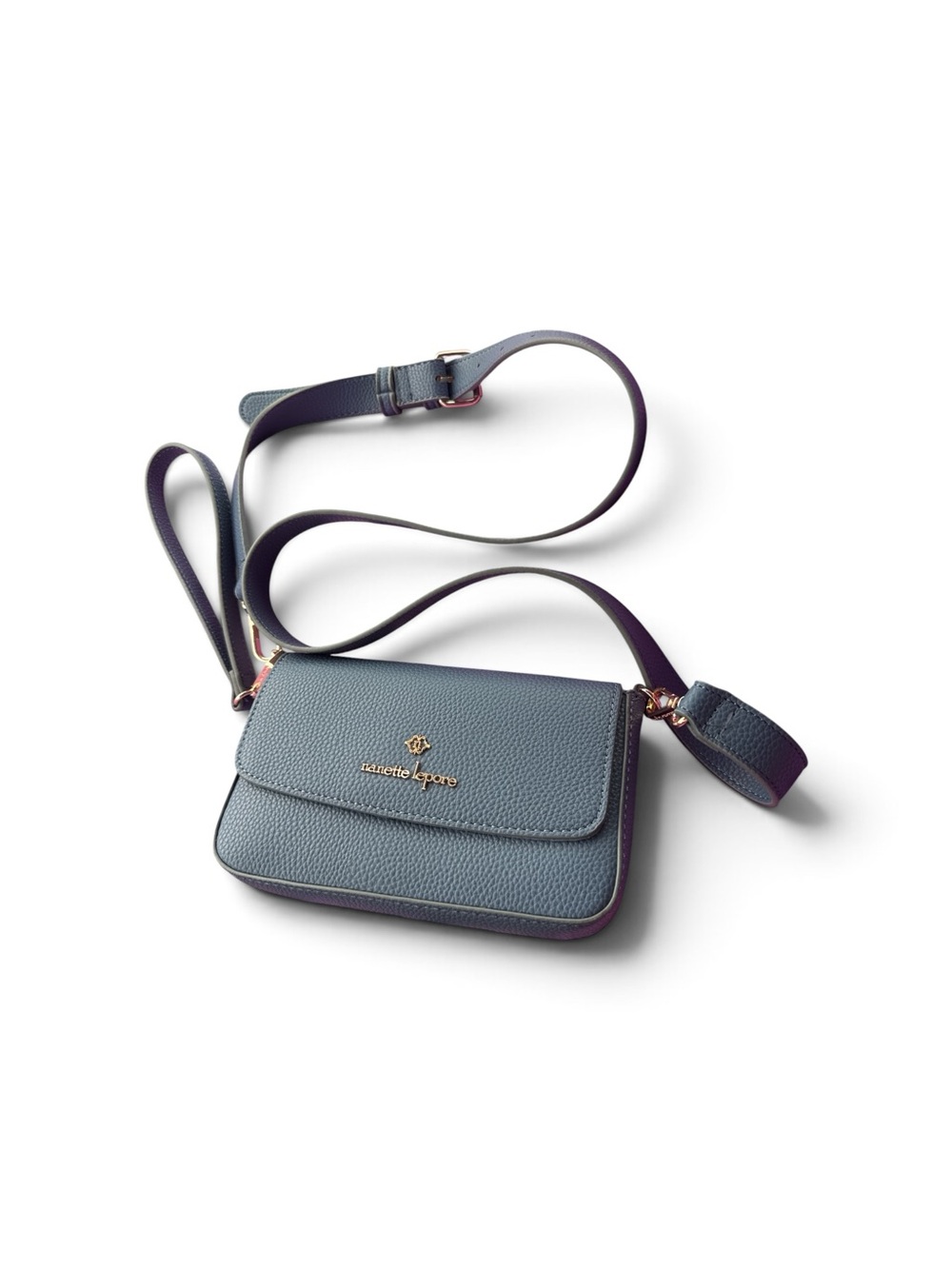 Nanette Lepore Pebbled Crossbody in Slate Blue with Purple Trim